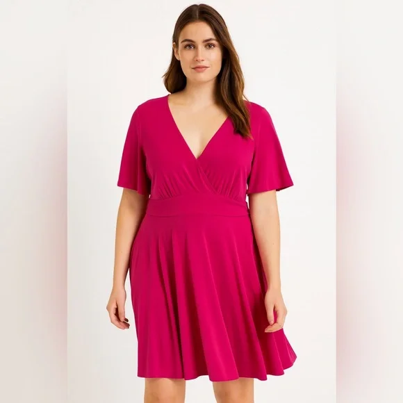 Torrid Womens Midi Skater Dress Plus 1-XL Solid Dark Pink Vacation Resort Barbie - Picture 1 of 9